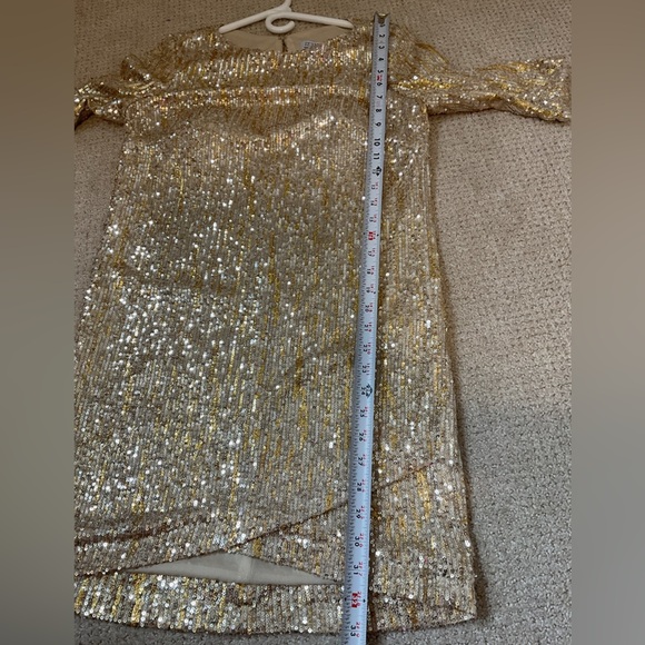 Ieena Mac Duggal Bateau Neckline Sequin Sheath Dress Gold Sparkle Size 2 - Picture 11 of 11
